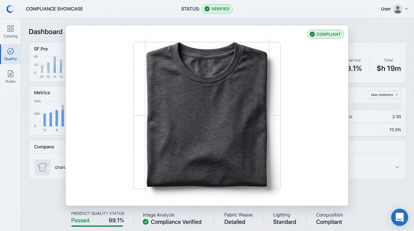 AI on-model t-shirt photo on a clean white background, marketplace-ready