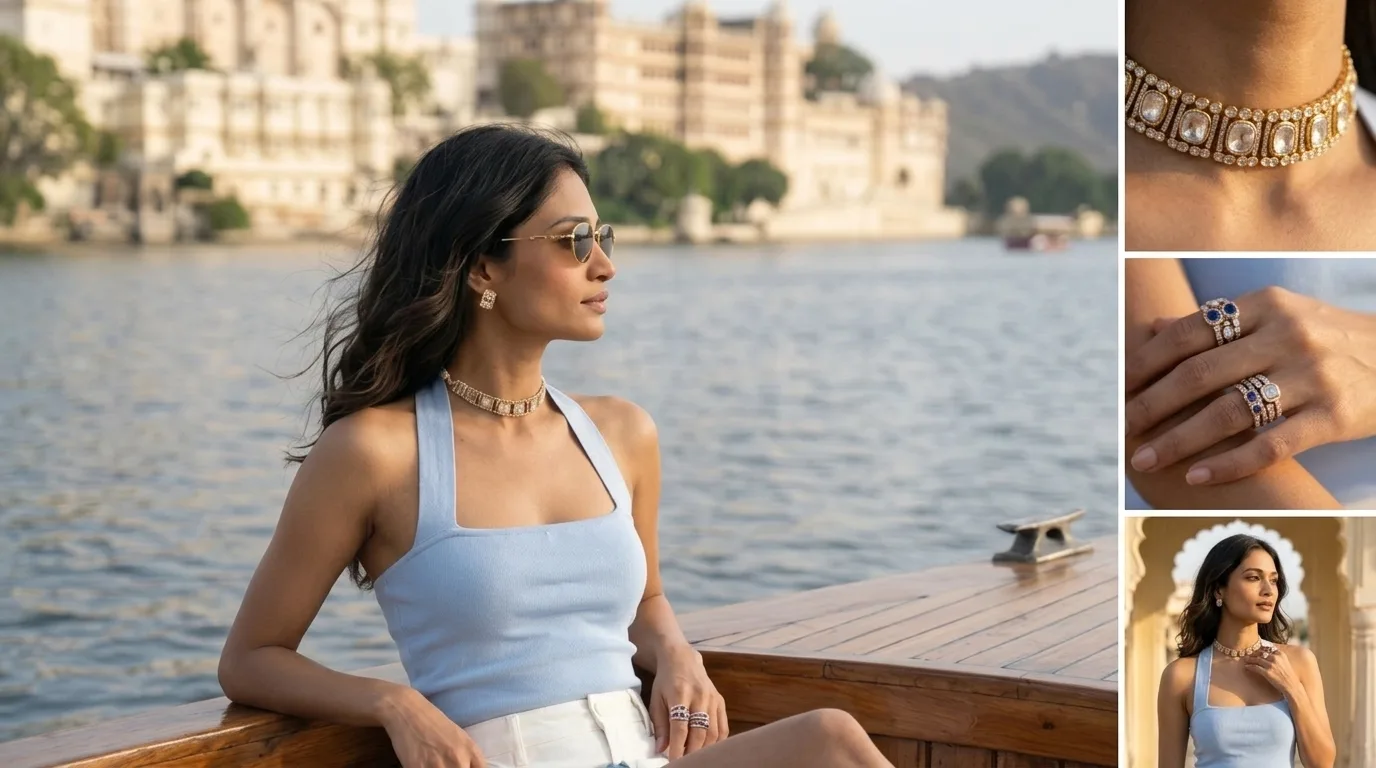 Laa Polky Stories by Raniwala AI lifestyle jewellery content shot in Udaipur