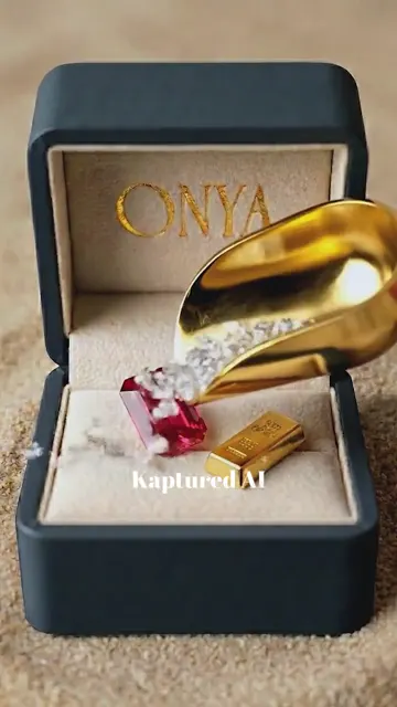 Frame from an Onya reel: a lab-grown diamond ring in an open gift box