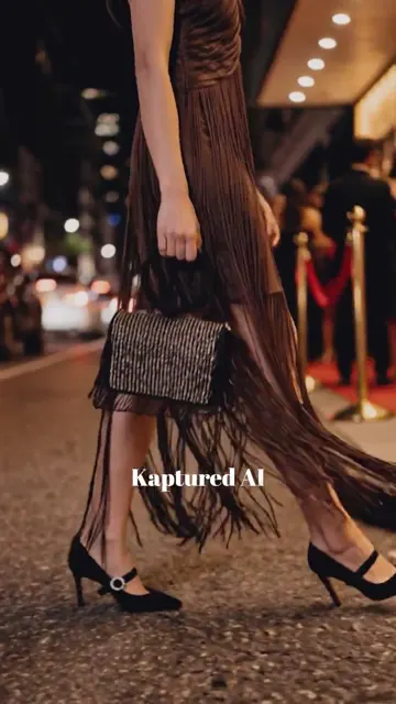 Frame from a Tan Clan bag video: a model carrying a woven leather bag at night