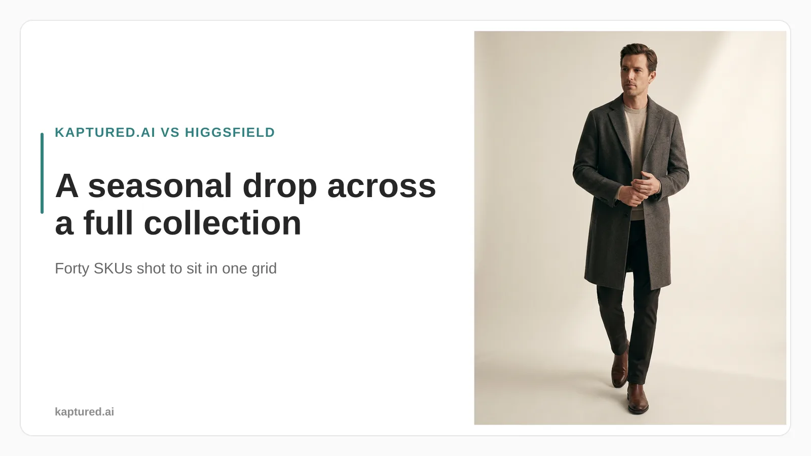 AI on-model catalogue photo of a wool overcoat framed to match other shots in the same run