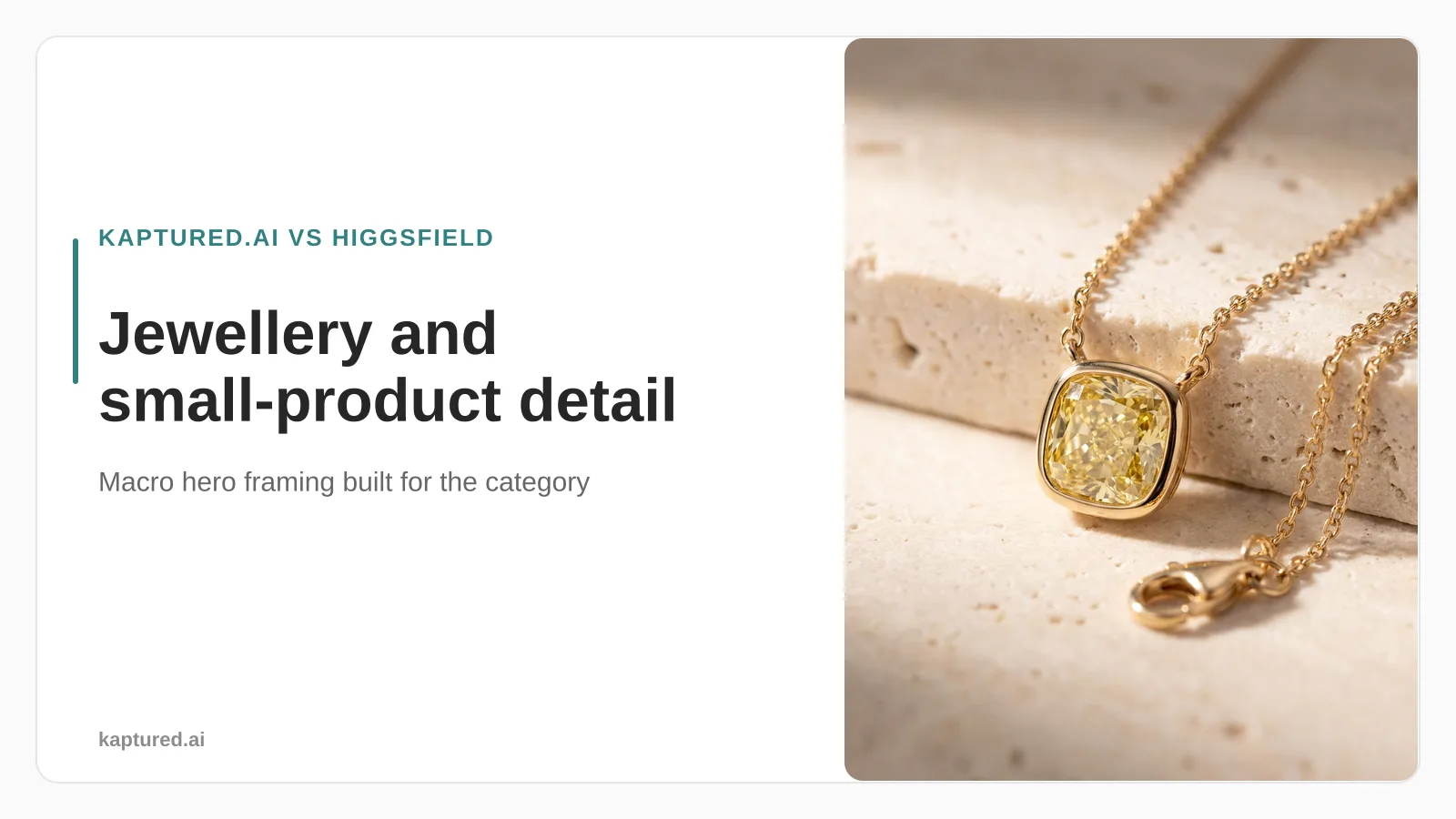 Macro AI jewellery hero shot of a gold pendant necklace with sharp stone and clasp detail