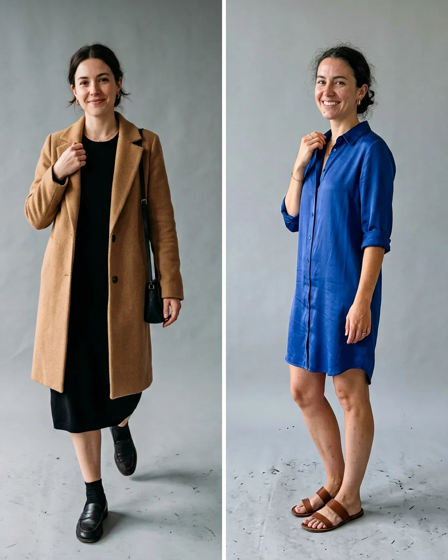 The same model in a second and third outfit