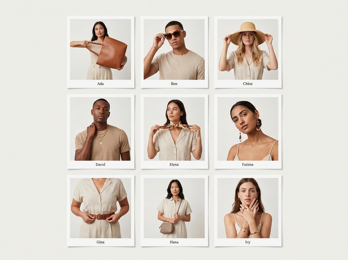 Six-angle accessories lookbook with detail crops