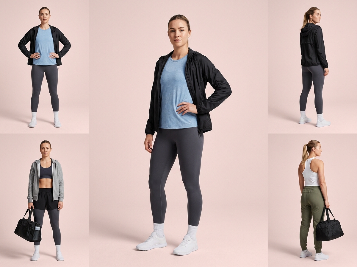 Her full lookbook No studio booked — activewear AI photography