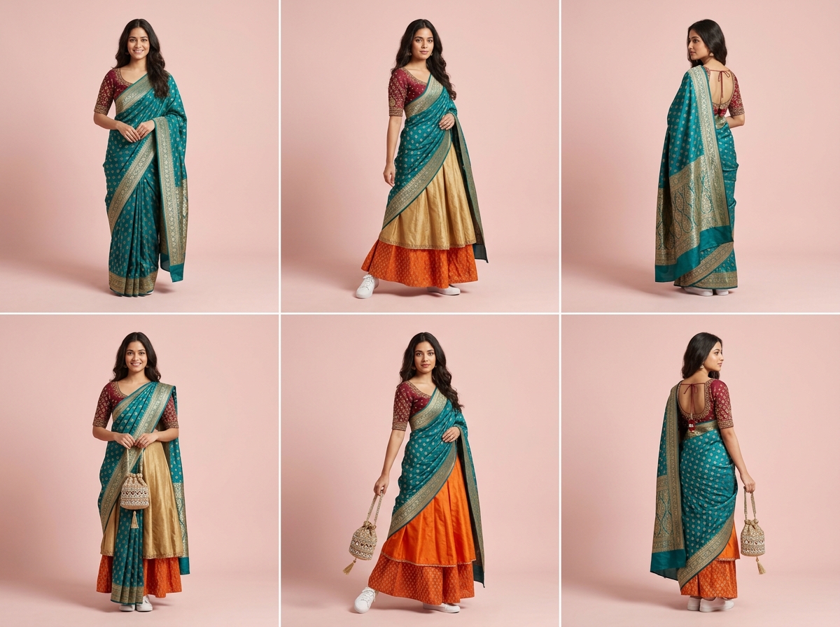 Her full lookbook No studio booked — ethnicwear AI photography