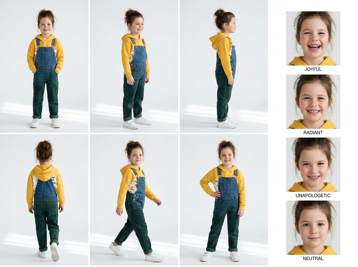 Flat-lay of children's outfits on a soft pastel surface