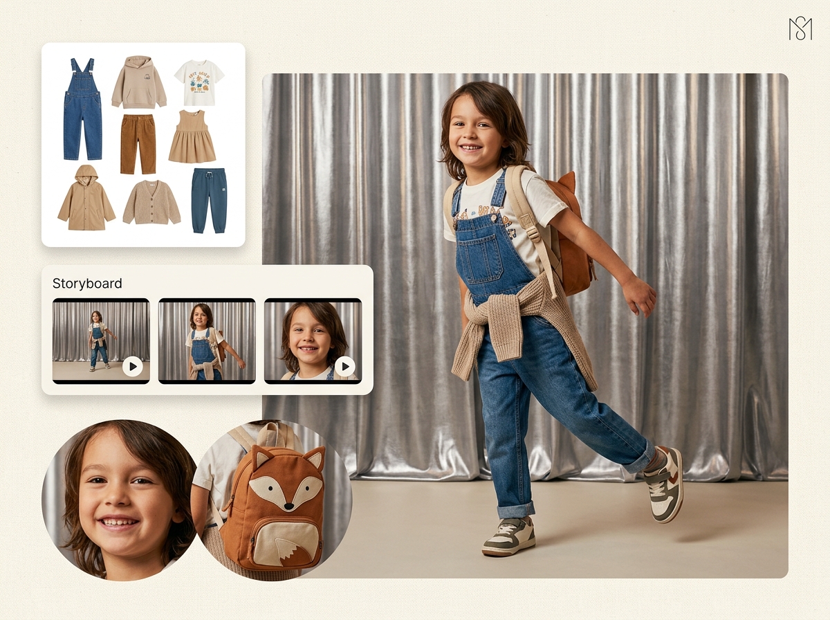 Brief to video in minutes — kidswear AI photography