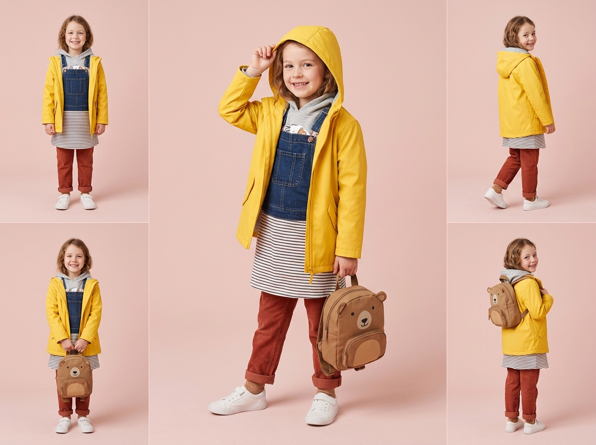 Her full lookbook No studio booked — kidswear AI photography