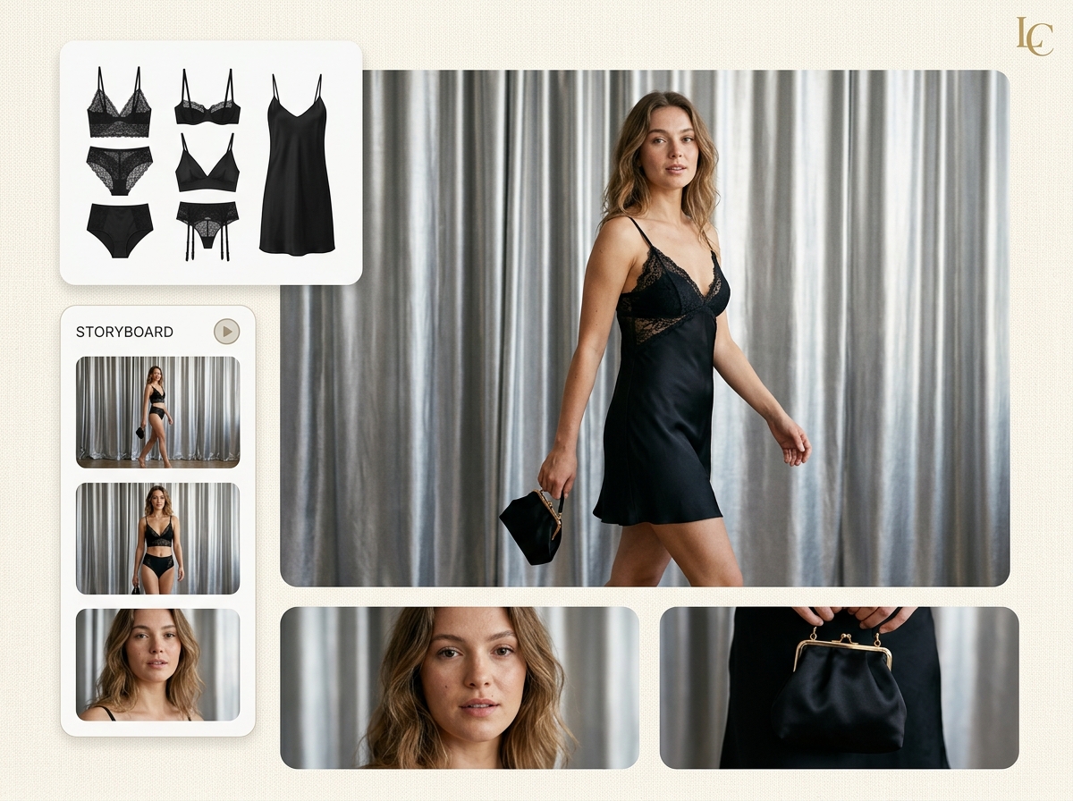 Brief to video in minutes — lingerie AI photography