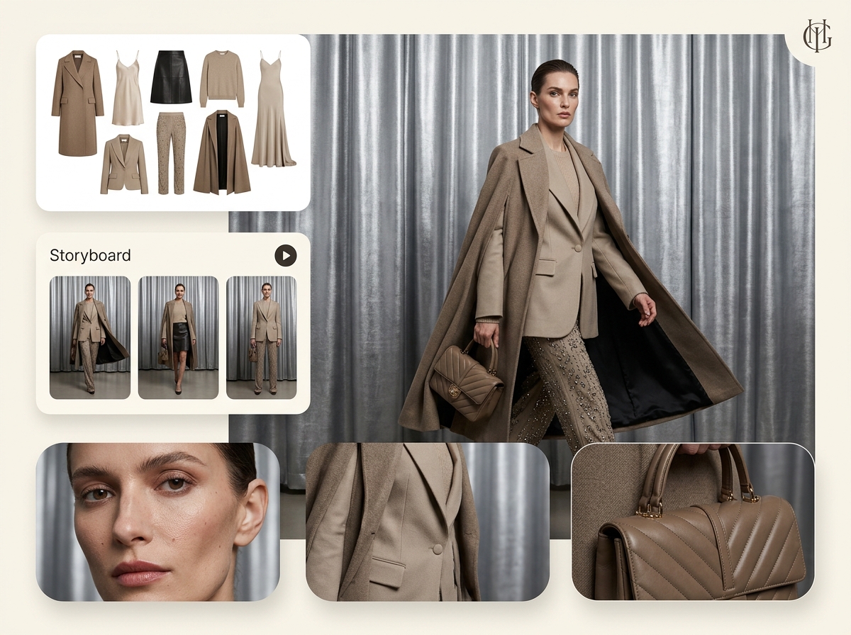 Brief to video in minutes — luxury fashion AI photography