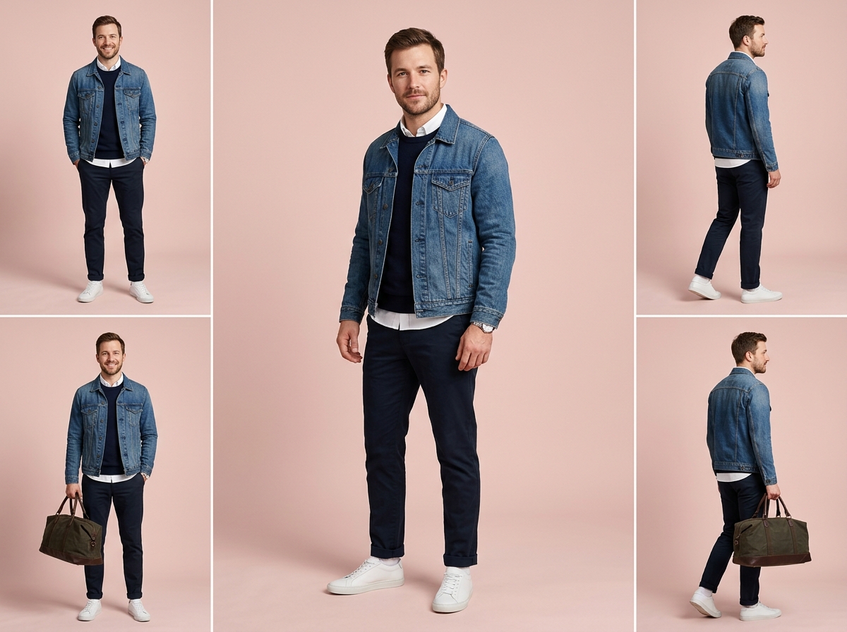 Her full lookbook No studio booked — menswear AI photography