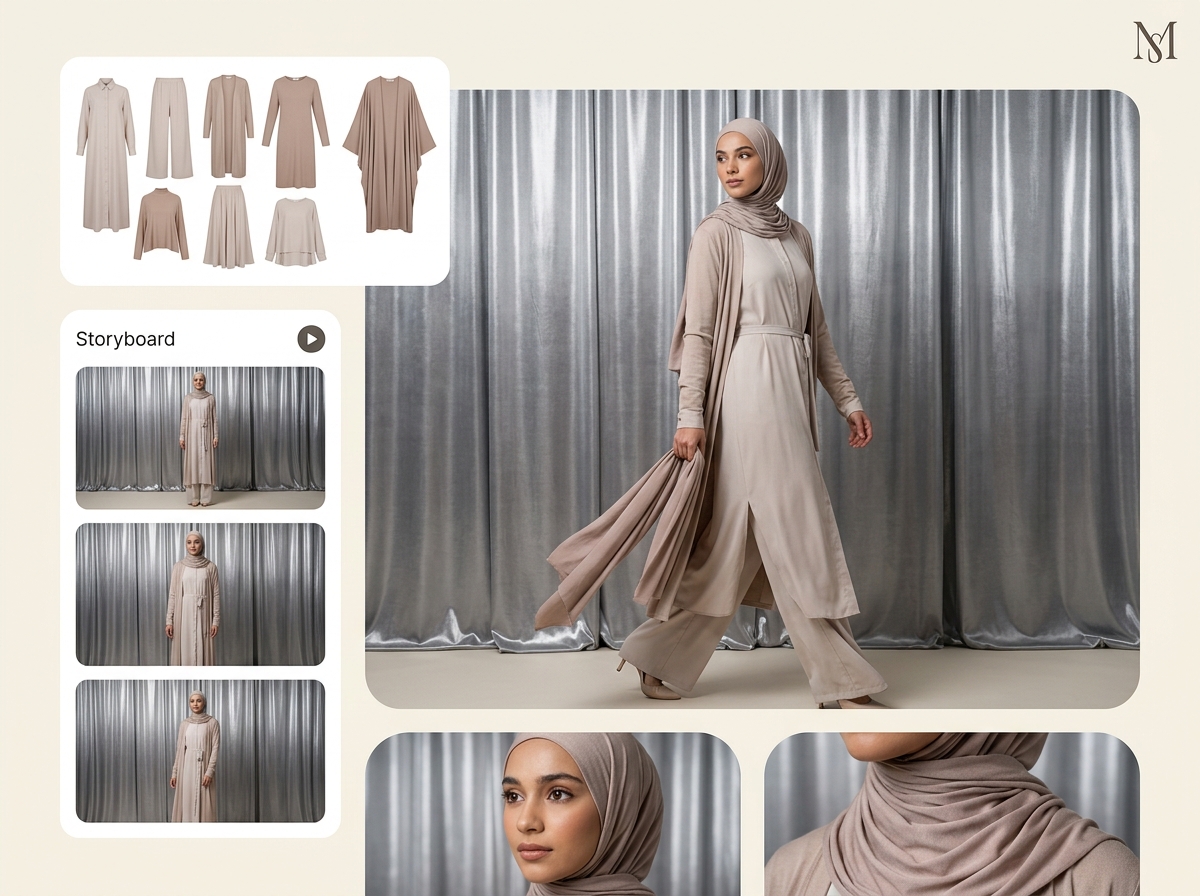 Brief to video in minutes — modest fashion AI photography