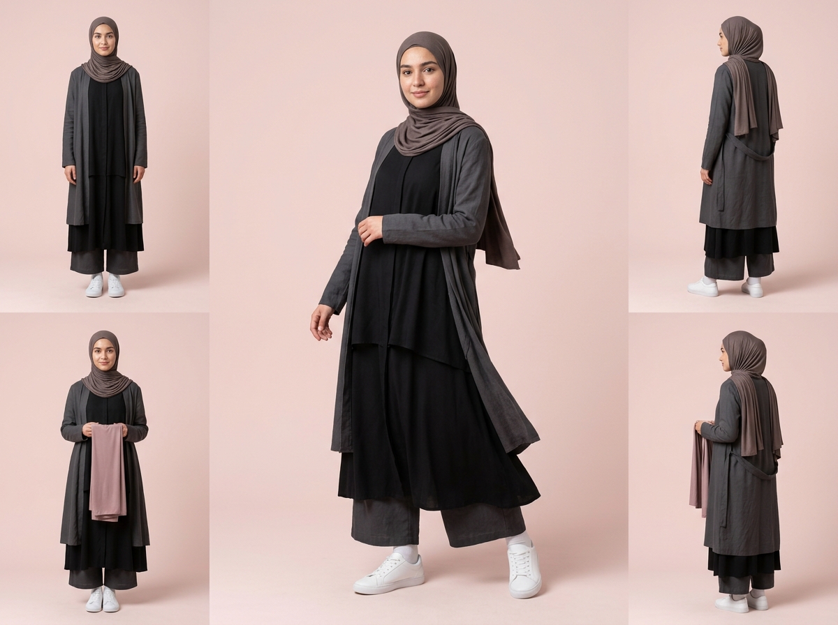 Her full lookbook No studio booked — modest fashion AI photography