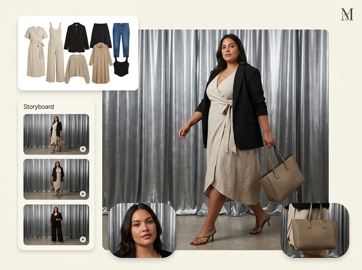 Brief to video in minutes — plus-size fashion AI photography
