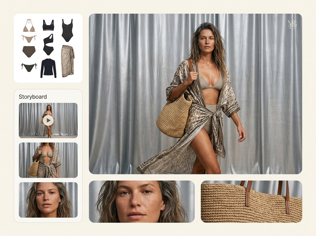 Brief to video in minutes — swimwear AI photography