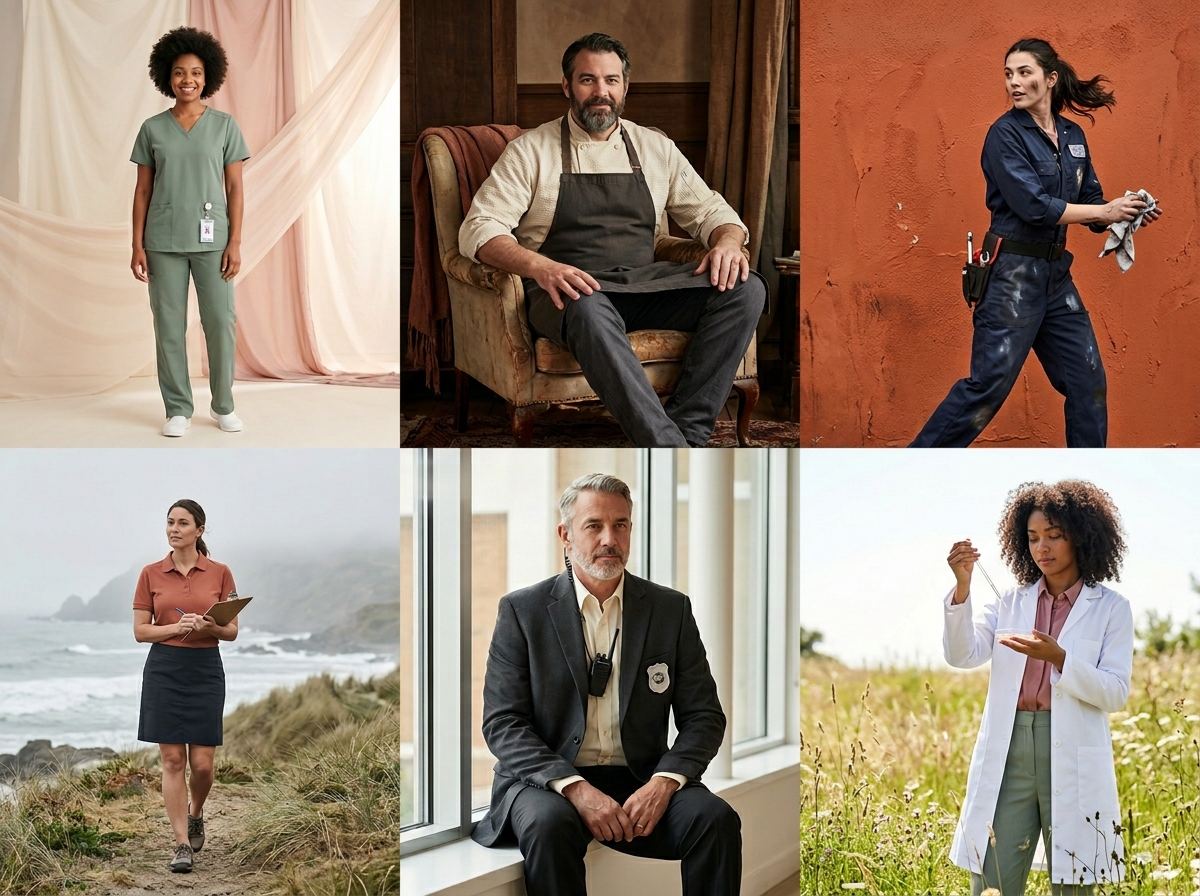 One outfit Any setting you want — uniforms and workwear AI photography