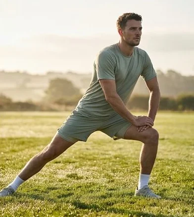 Activewear look on a model in a summer meadow, an AI photoshoot by Kaptured.AI