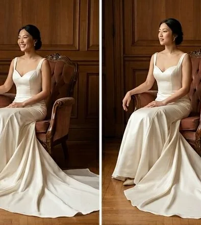 Bridal look on a model seated in a leather armchair indoors, an AI photoshoot by Kaptured.AI
