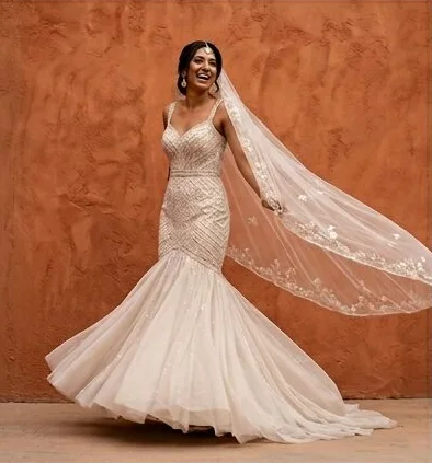 Bridal look on a model on a misty rocky coastline, an AI photoshoot by Kaptured.AI