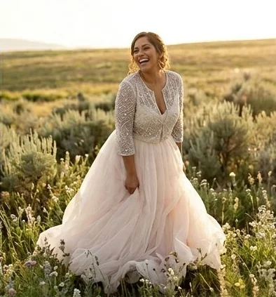 Bridal look on a model in a summer meadow, an AI photoshoot by Kaptured.AI