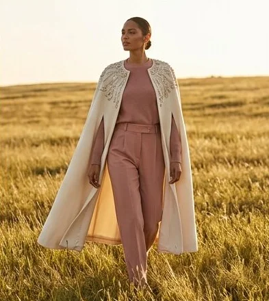 Luxury look on a model in a summer meadow, an AI photoshoot by Kaptured.AI