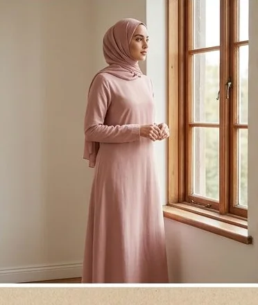 Modest wear look on a model in soft window light, an AI photoshoot by Kaptured.AI