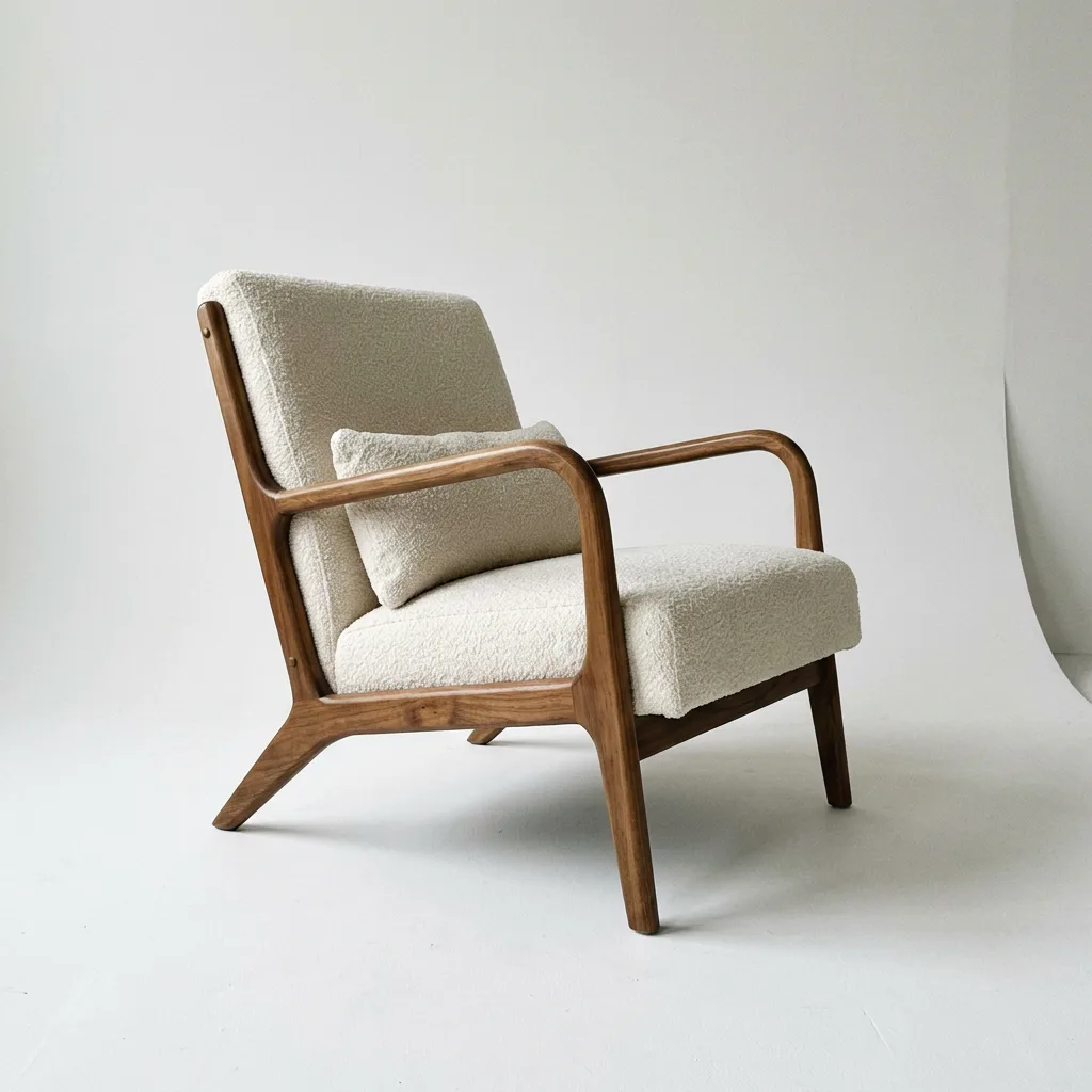 The lounge chair on white, turned towards the camera, made with AI