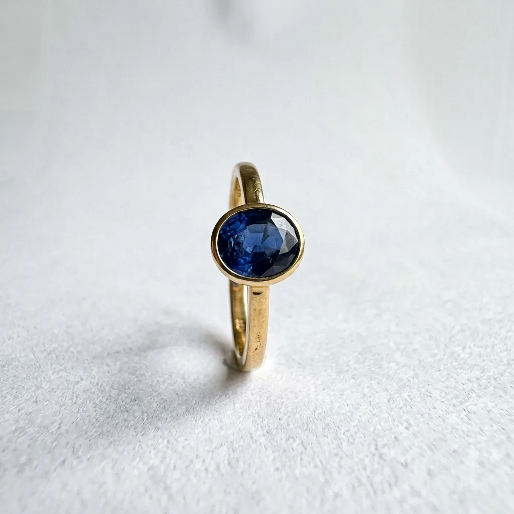The sapphire ring on a white background, seen from slightly above, made with AI