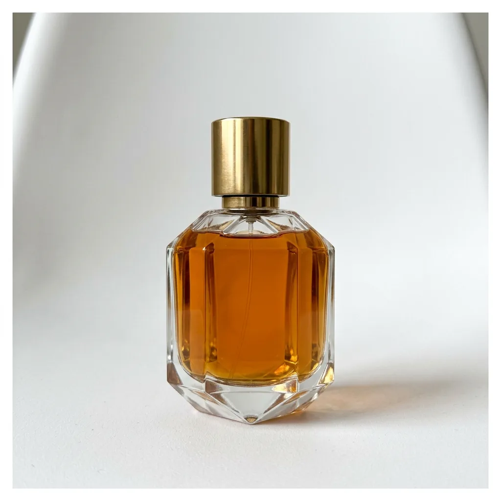 The perfume bottle on white, seen straight on, made with AI