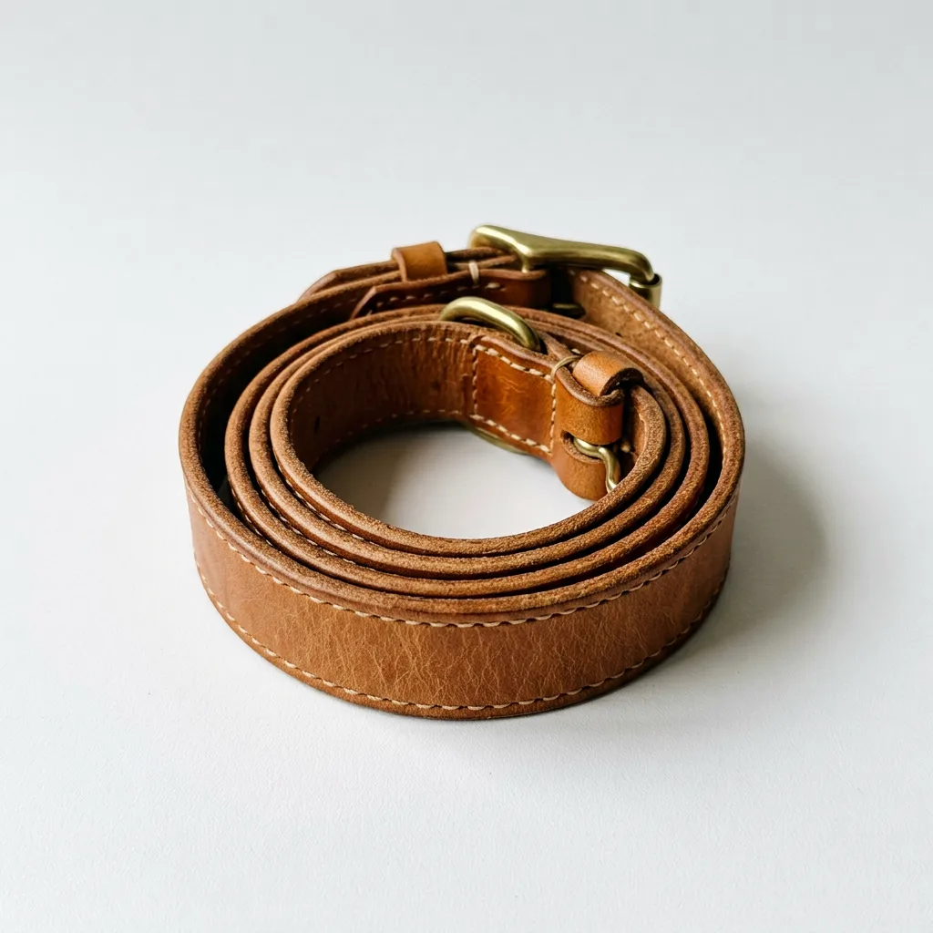 The leather dog collar coiled on white, made with AI