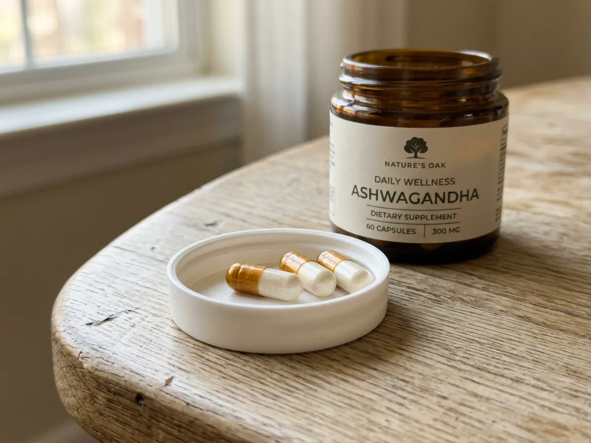 Three capsules resting in the jar's upturned lid, made with AI