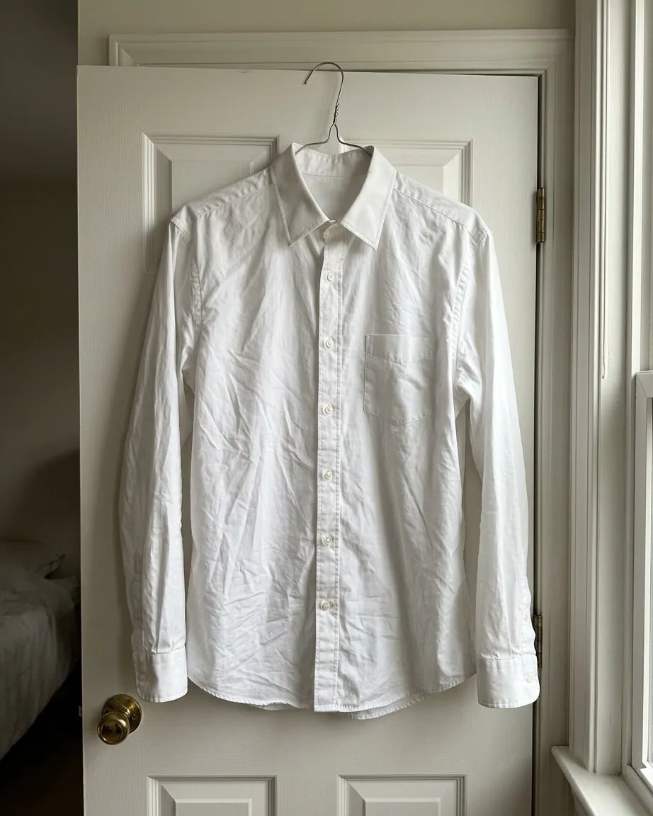 Example of a product photo a brand sends: a shirt on a hanger