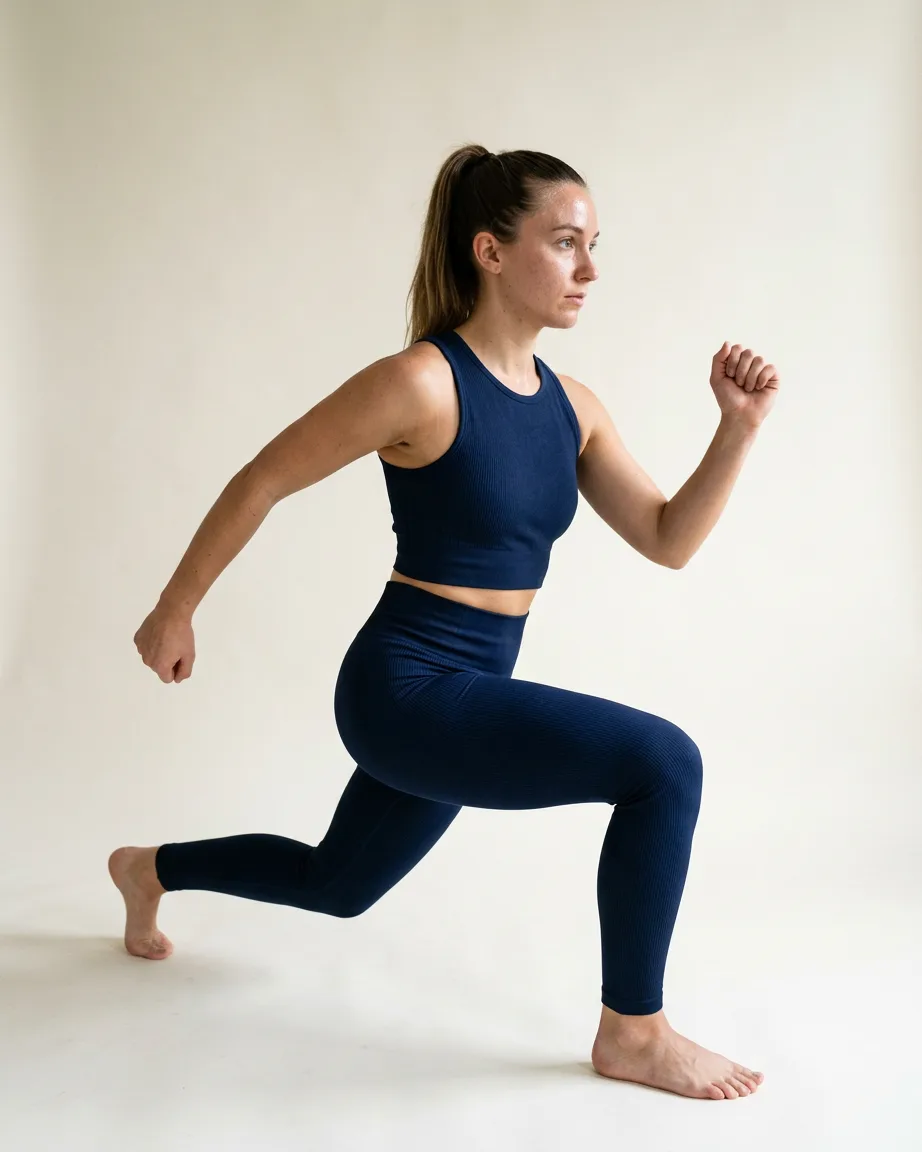 AI activewear flat-lay to model, finished frame