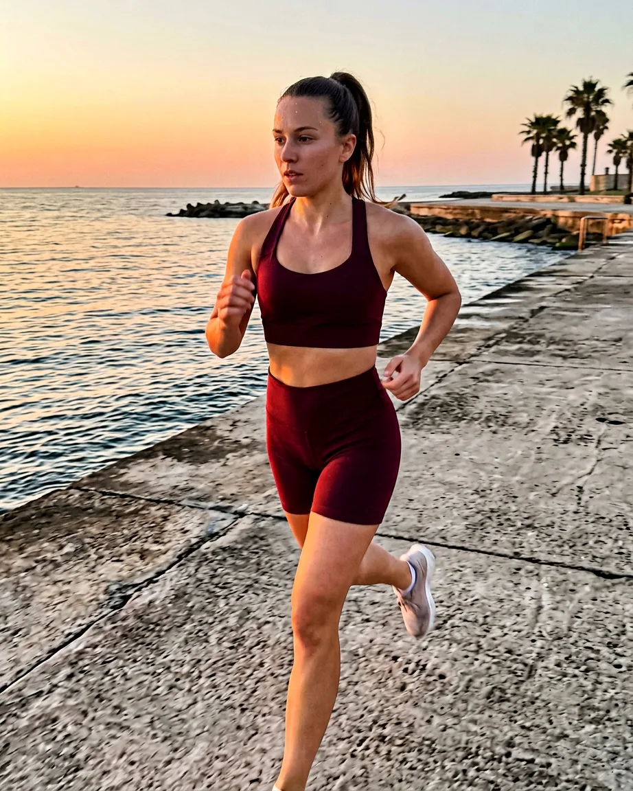 AI activewear on-model photoshoot, finished frame