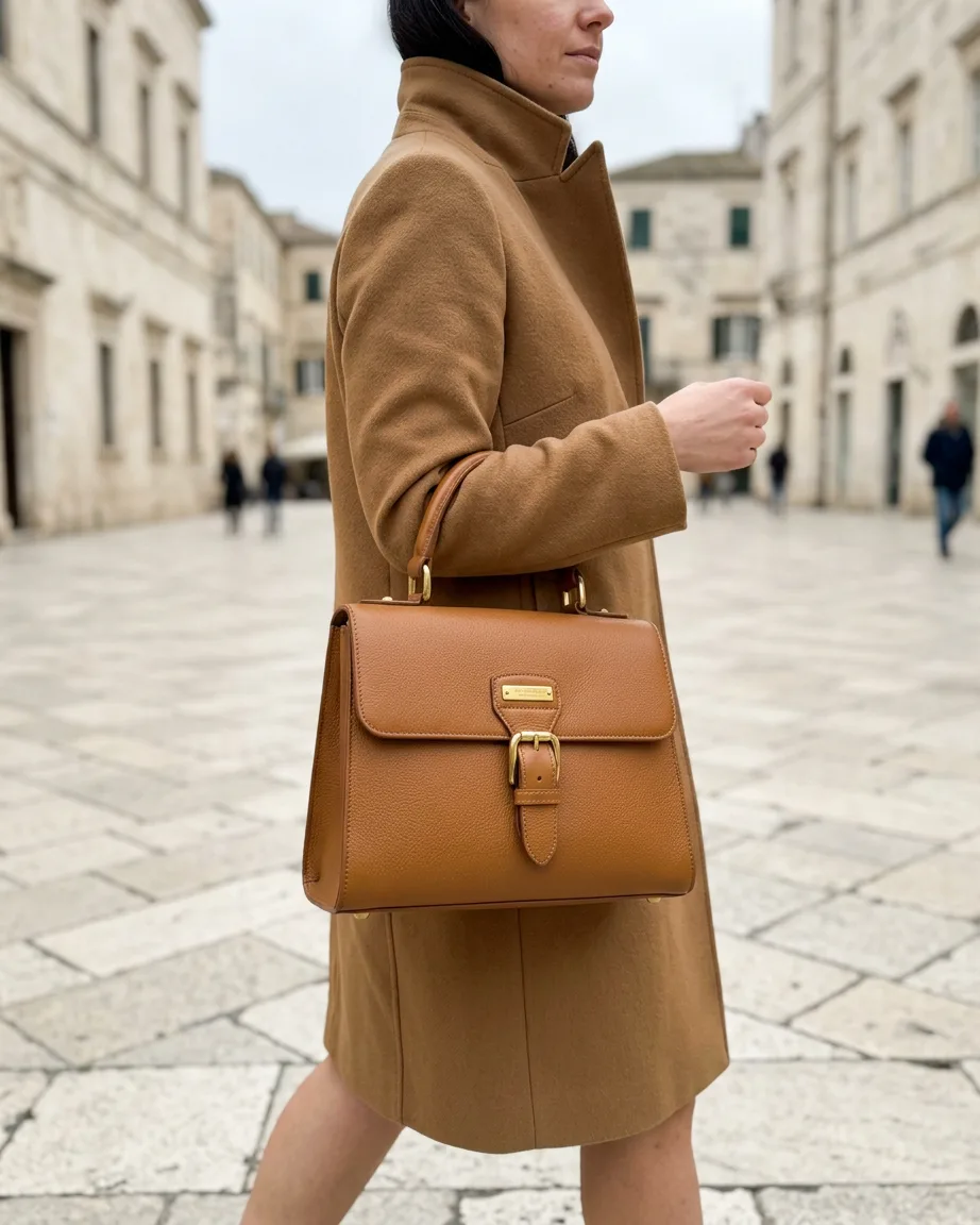 AI handbag on-model photoshoot by Kaptured.AI