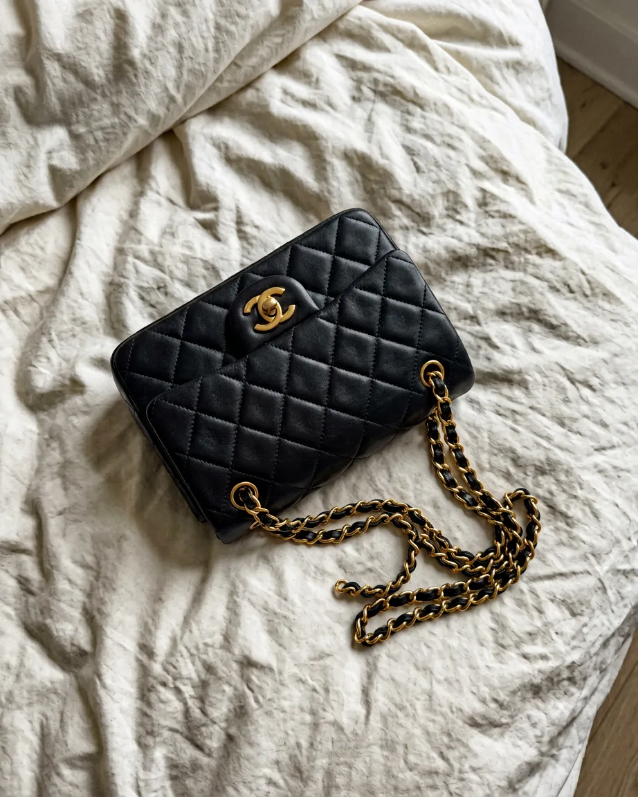 handbag product photo as sent, before the on-model photoshoot