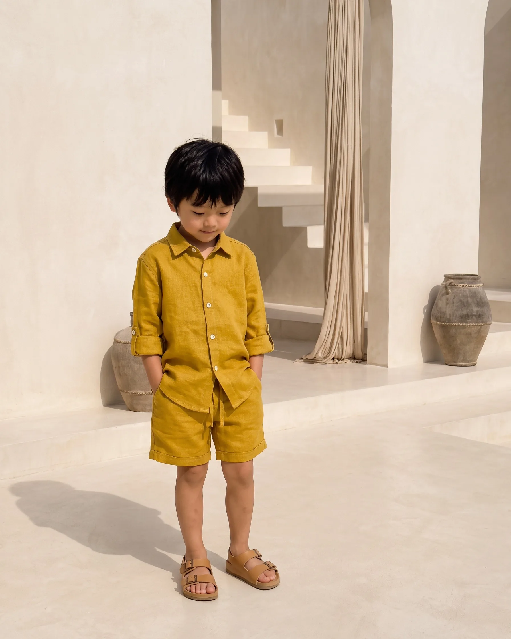 AI kidswear on-model photoshoot, finished frame