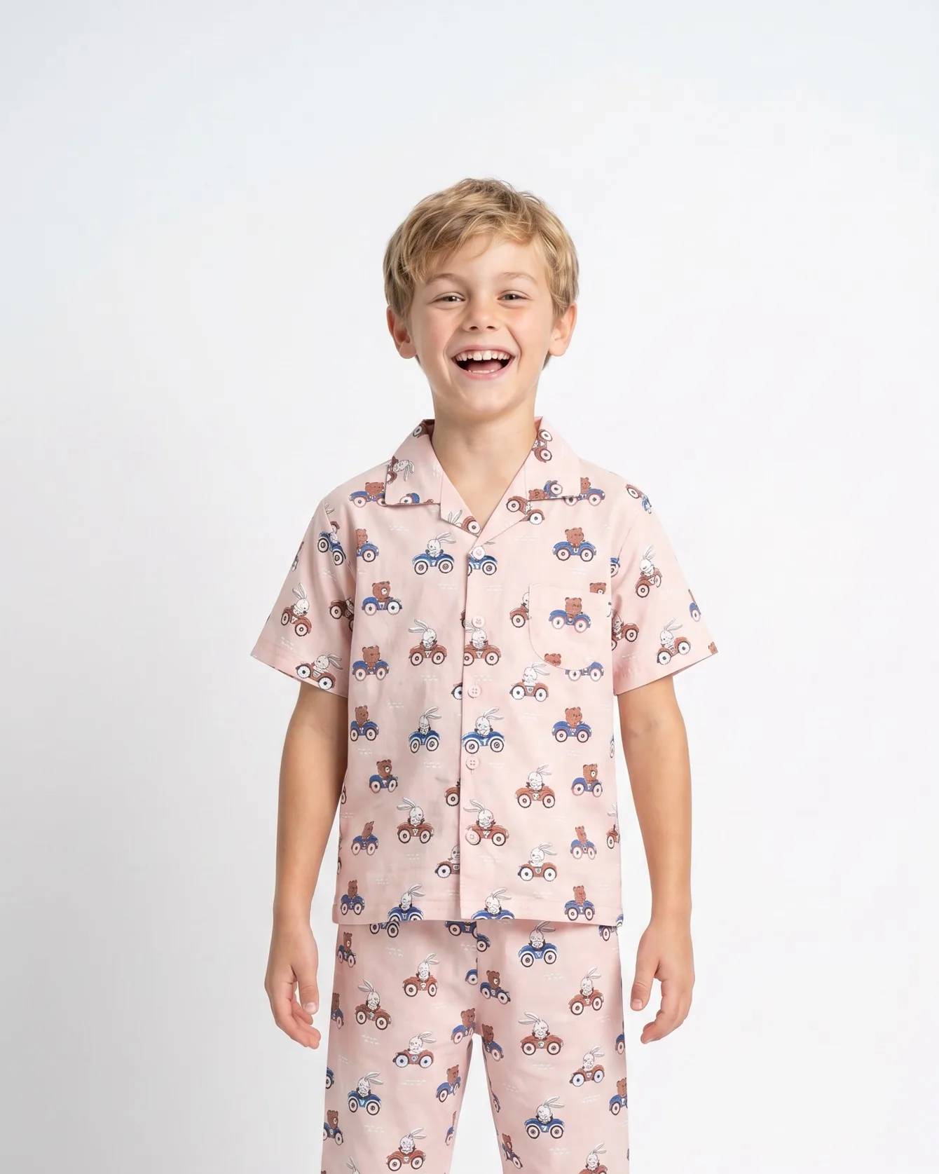 AI kidswear on-model photoshoot, finished frame