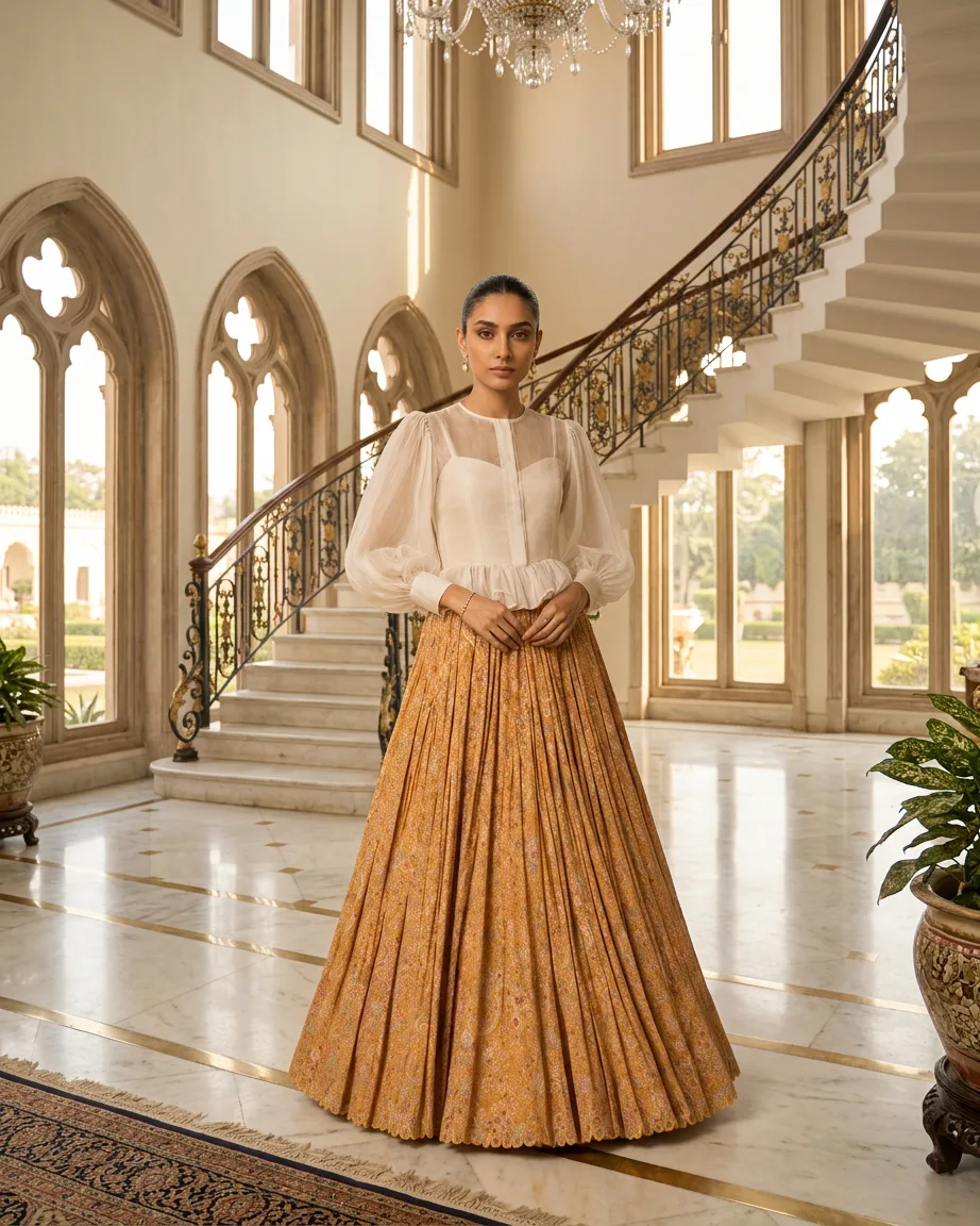 AI lehenga background swap by Kaptured.AI