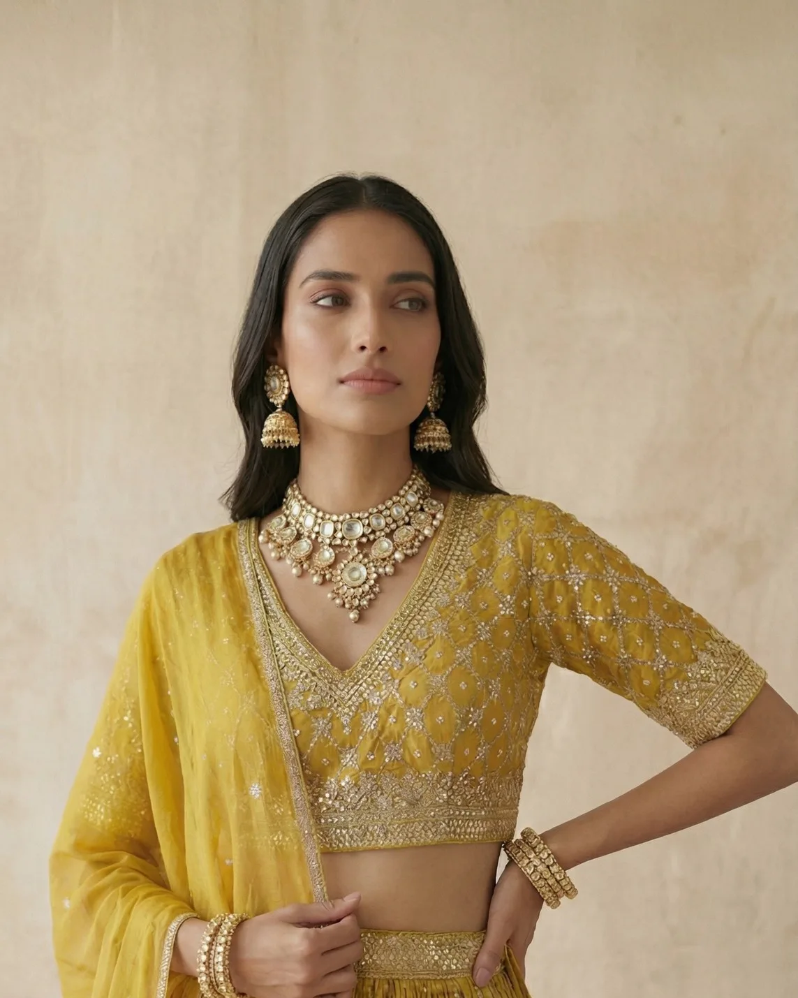 lehenga product photo as sent, before the background swap