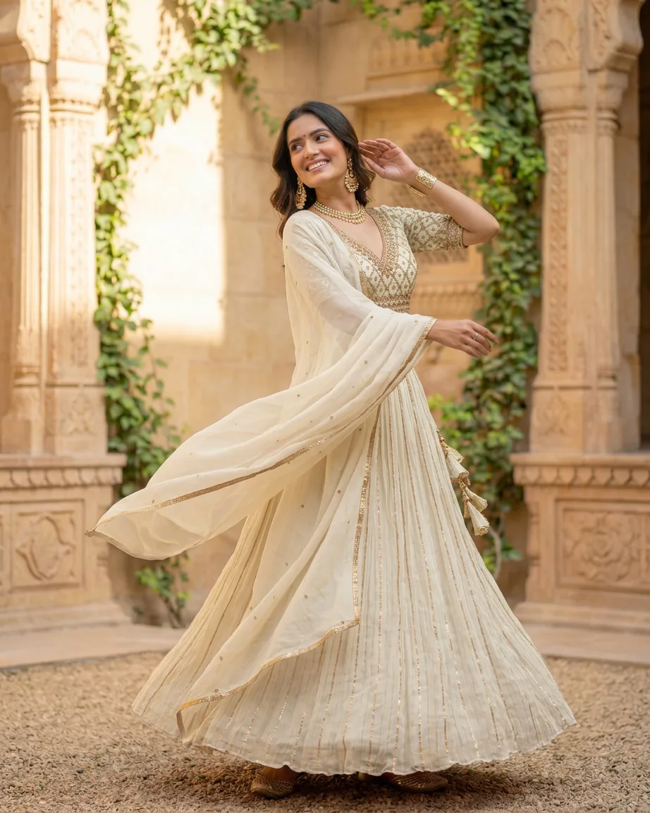 AI lehenga colour variants, finished frame