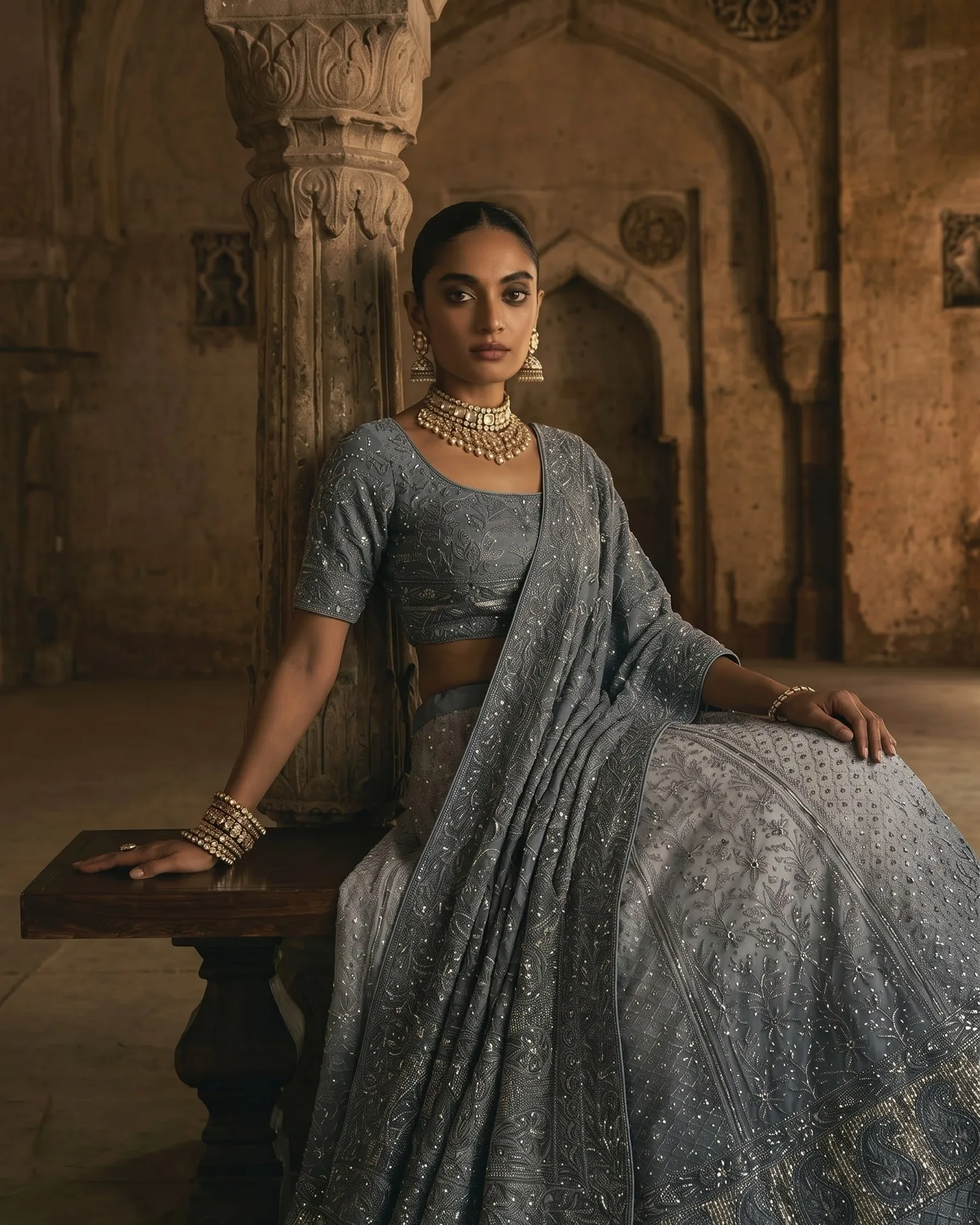 lehenga product photo as sent, before the colour variants