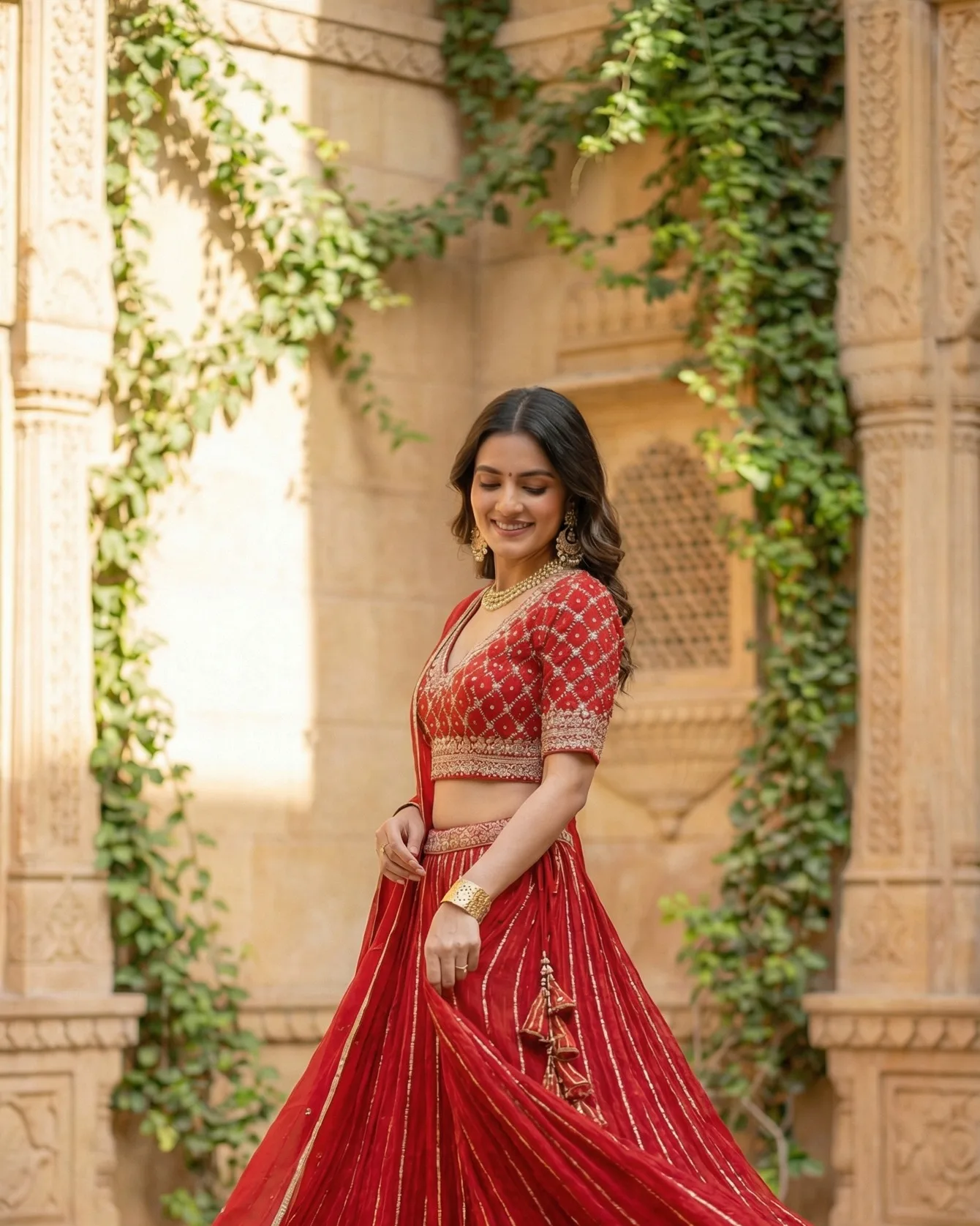 AI lehenga lifestyle shots, finished frame