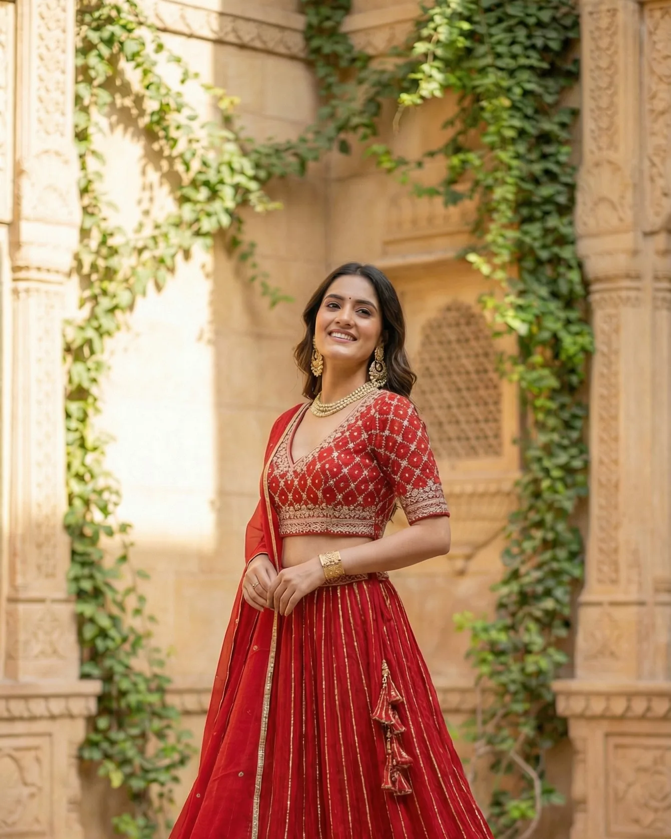 AI lehenga on-model photoshoot, finished frame