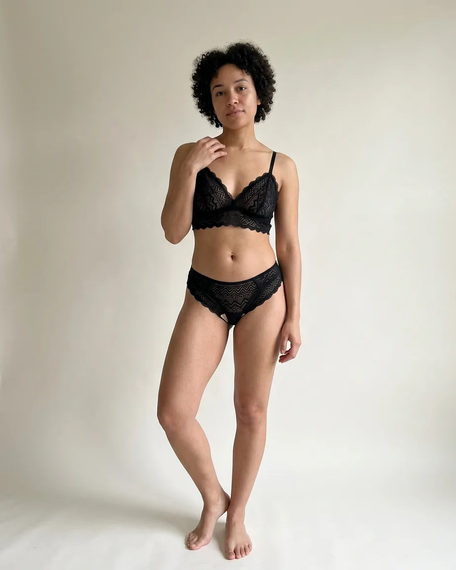 AI lingerie flat-lay to model by Kaptured.AI