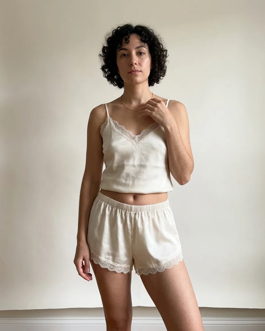 AI lingerie flat-lay to model, finished frame