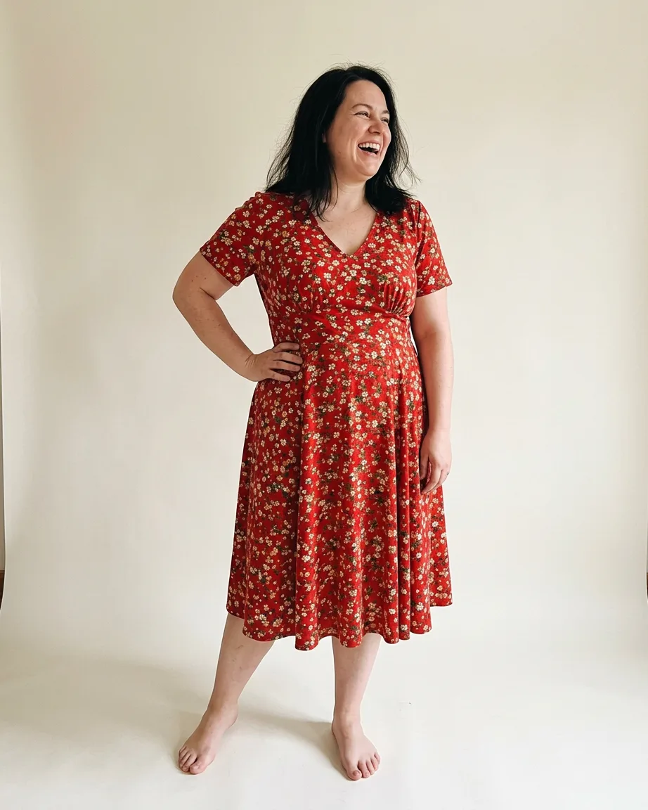 AI plus-size flat-lay to model, finished frame