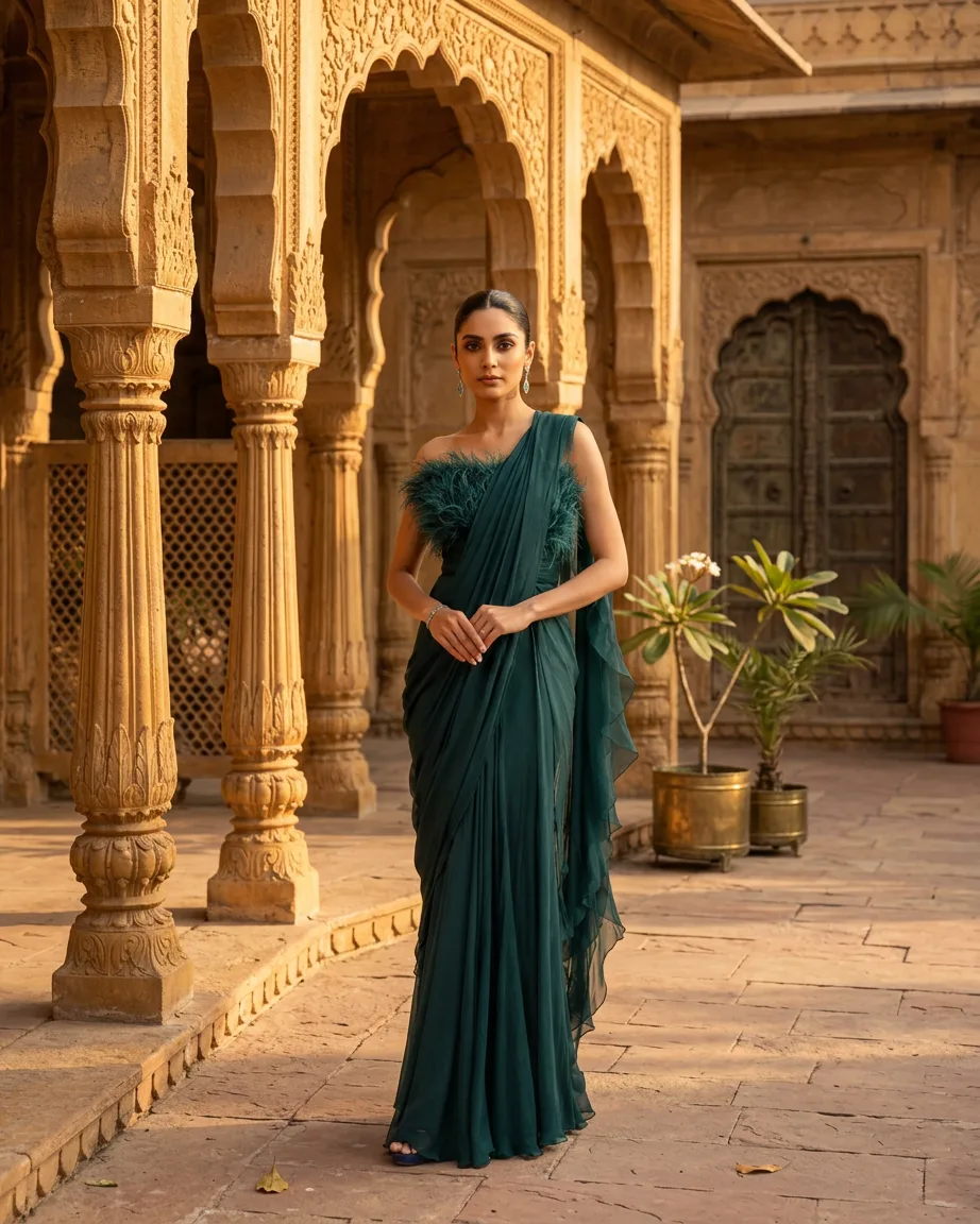 AI saree background swap, finished frame