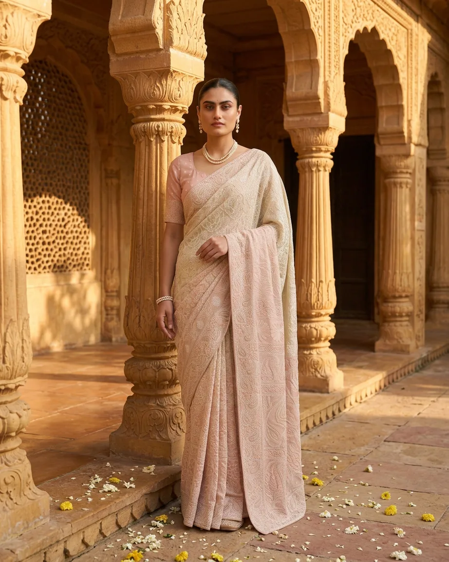AI saree background swap, finished frame